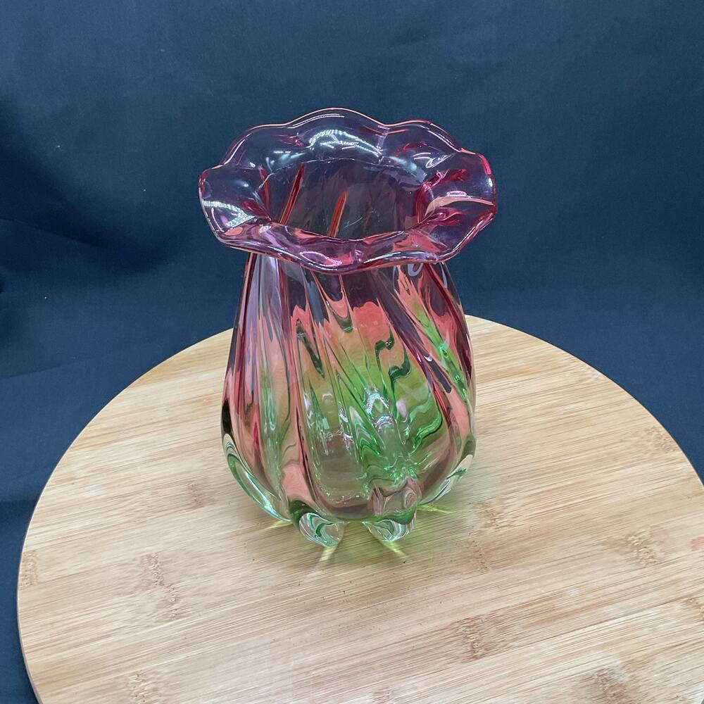 Vintage Teleflora Watermelon Vase Hand Blown 7in - Picture 12 of 14